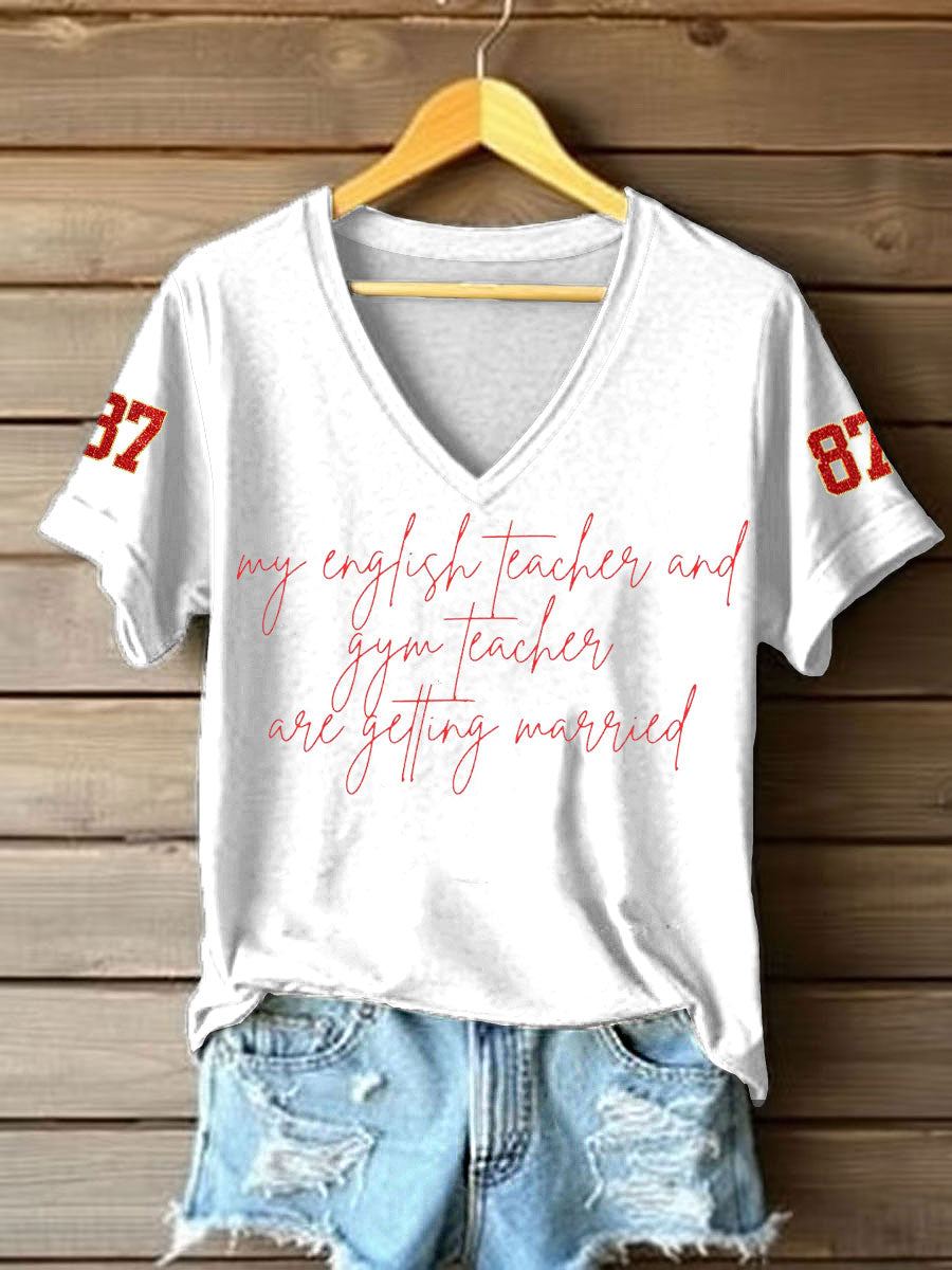 Women's Taylor Swift and Travis Kelce  Engagement short-sleeved T-shirt