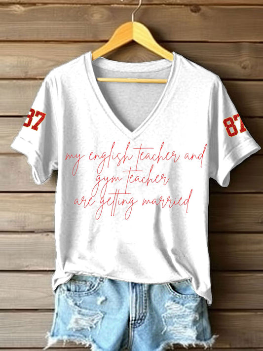 Women's Taylor Swift and Travis Kelce  Engagement short-sleeved T-shirt