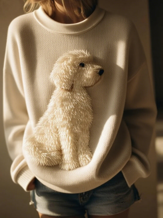 Women's Classic Plush Labrador Cozy Knit Crew Neck Sweater