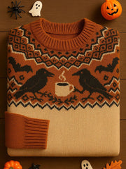 Women's Vintage Halloween Crow Art  Print Long Sleeve Sweatshirt