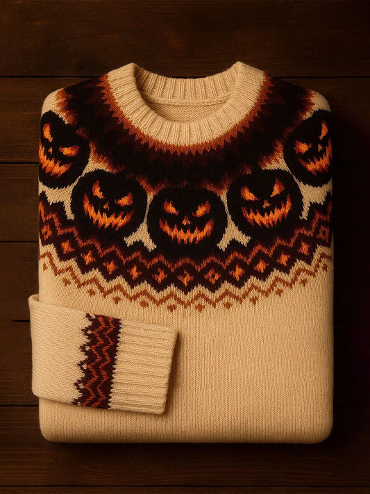 Women's Vintage Halloween Pumpkin Art Print Long Sleeve Sweatshirt
