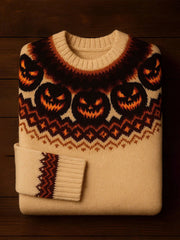 Women's Vintage Halloween Pumpkin Art Print Long Sleeve Sweatshirt