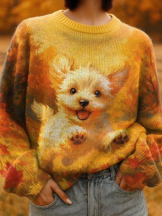 Women's Autumn Dog Art Print  Sweatshirt