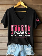 Women's Paws For The Cure Breast Cancer Awareness V-Neck T-Shirt