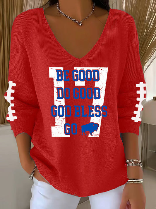 Women's Be Good Do Good God Bless Go Buffalo Football Fans Lovers Gameday Casual Long-Sleeve Top