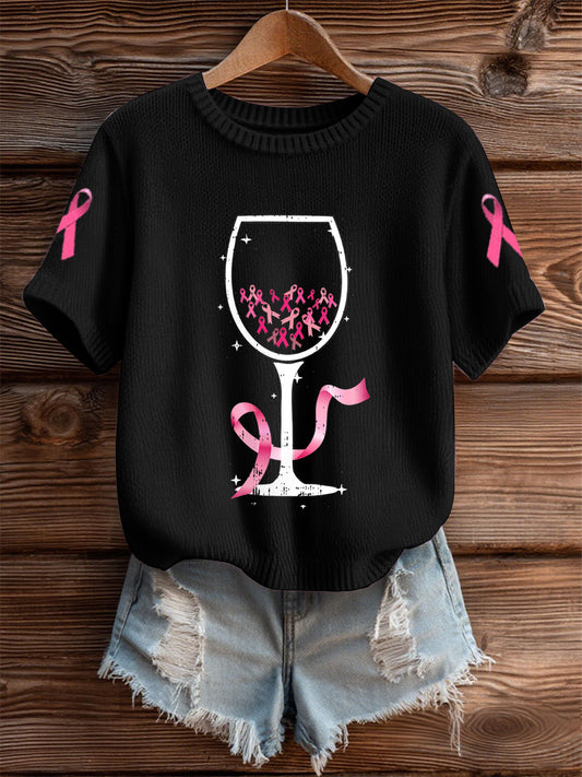 Women's Breast Cancer Wine Glass Short-sleeved T-shirt