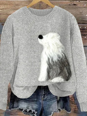 Women's Cute Old English Sheepdogs Felt Dog Art Cozy Sweater