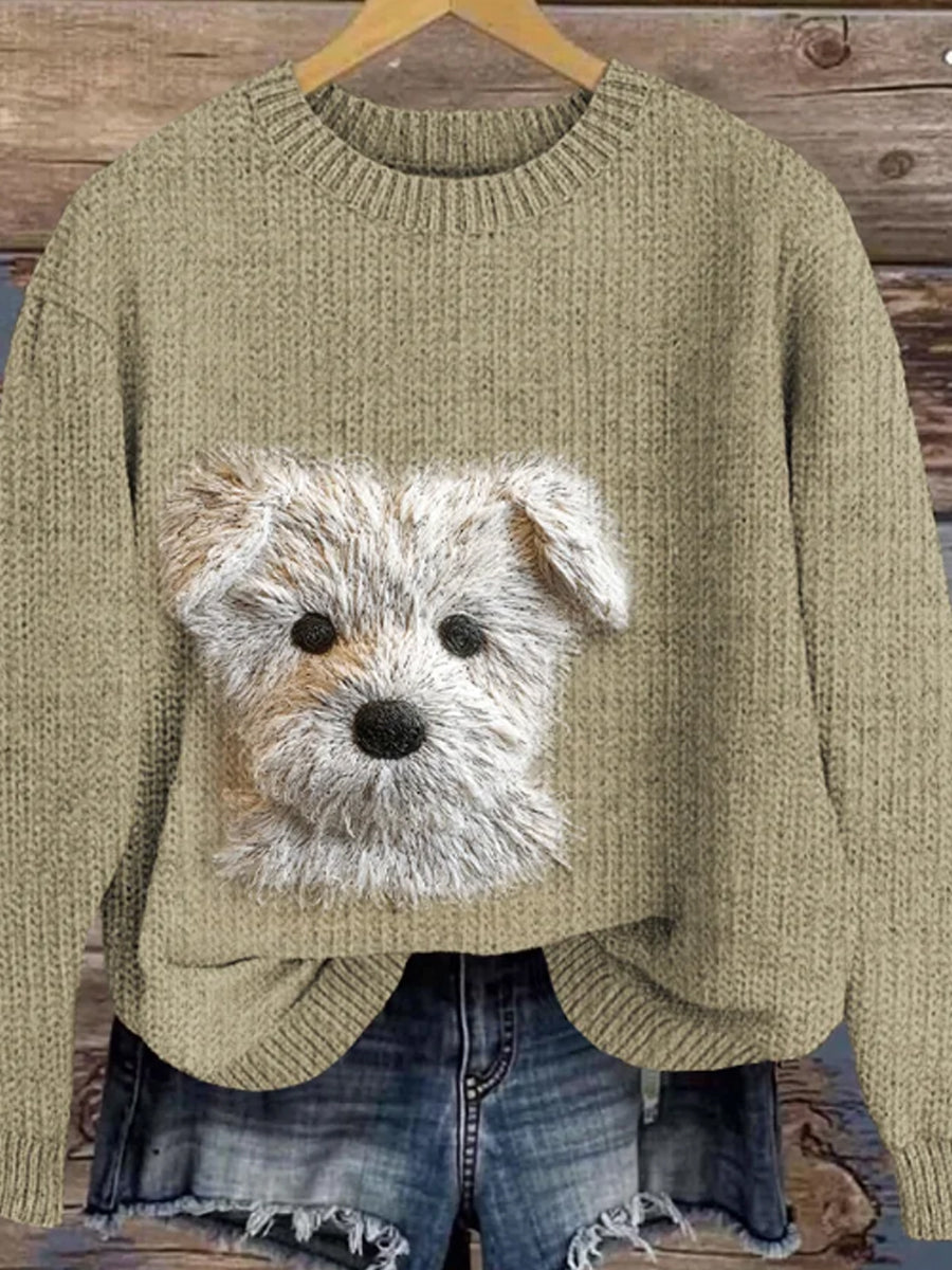 Women's Cute West Highland Terrier Dog Embroidery Art Cozy Sweater