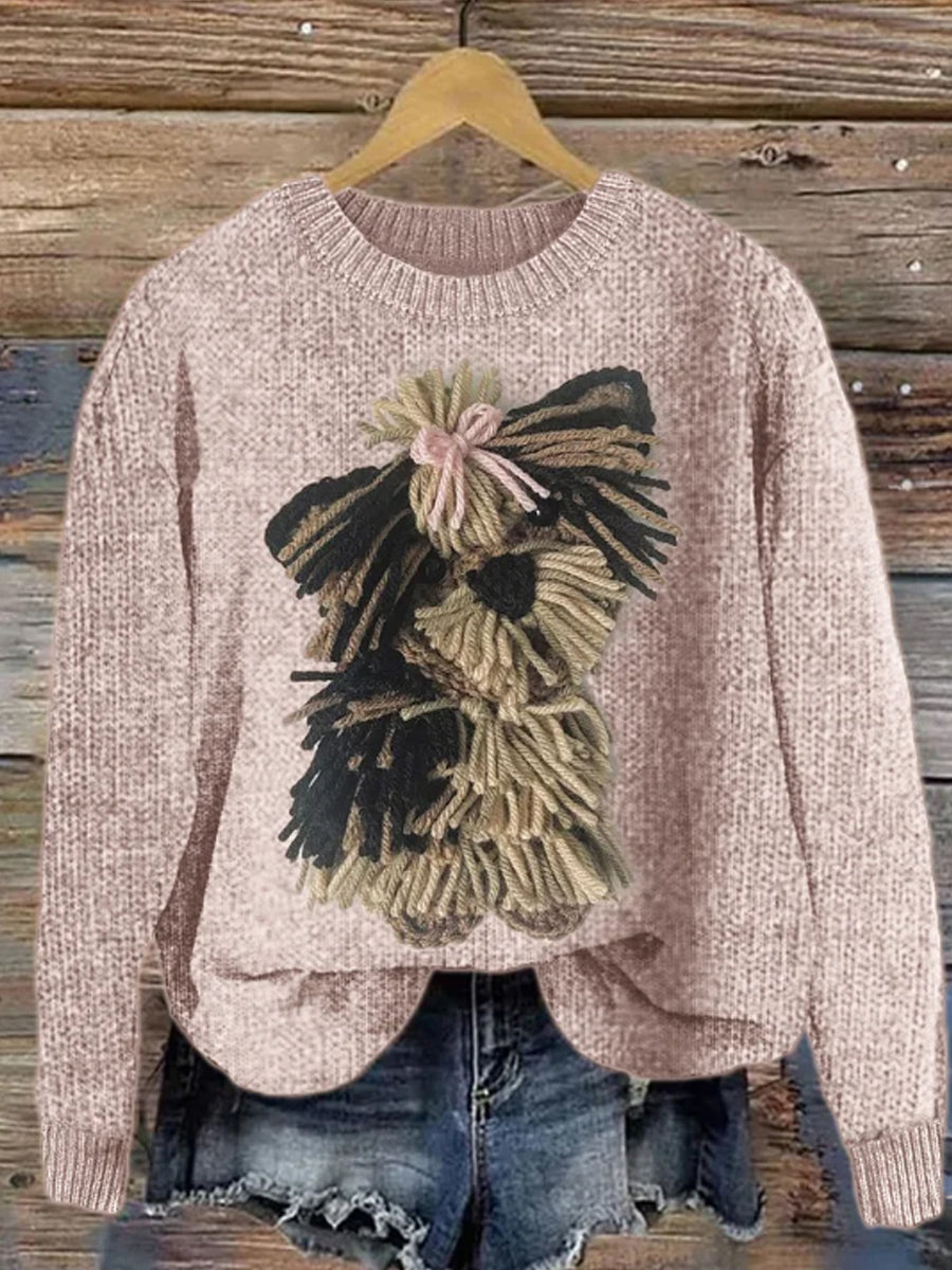 Women's Yorkshire Dog Yarn Art Cozy Knit Sweater