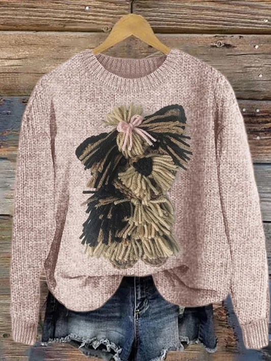 Women's Yorkshire Dog Yarn Art Cozy Knit Sweater