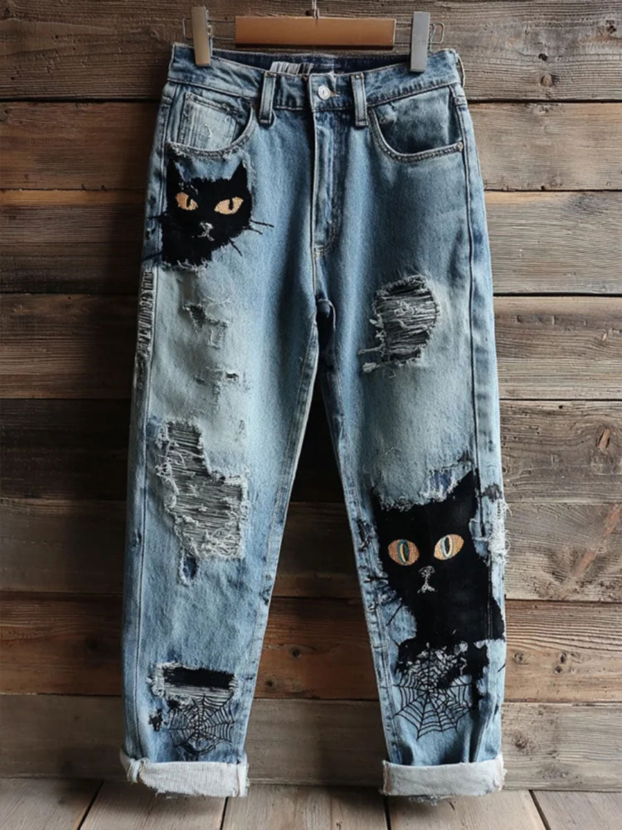 Women's Halloween Cat Print Casual Pants
