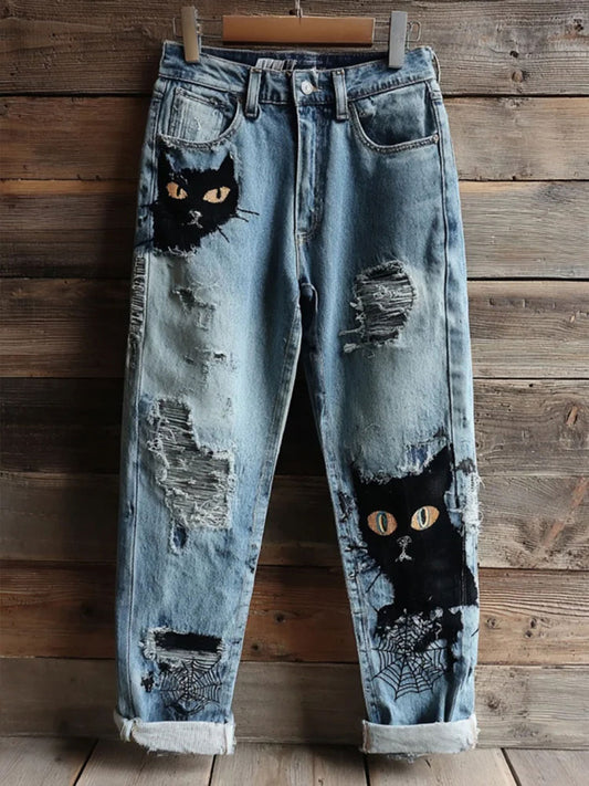 Women's Halloween Cat Print Casual Pants