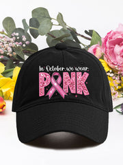 In october we wear pink breast cancer neutral hats