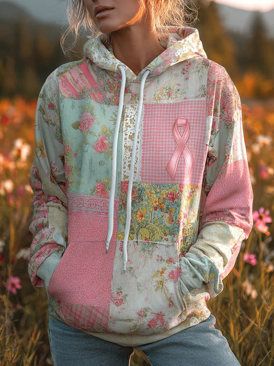Women's Pink Ribbon Hooded Sweatshirt with Pockets