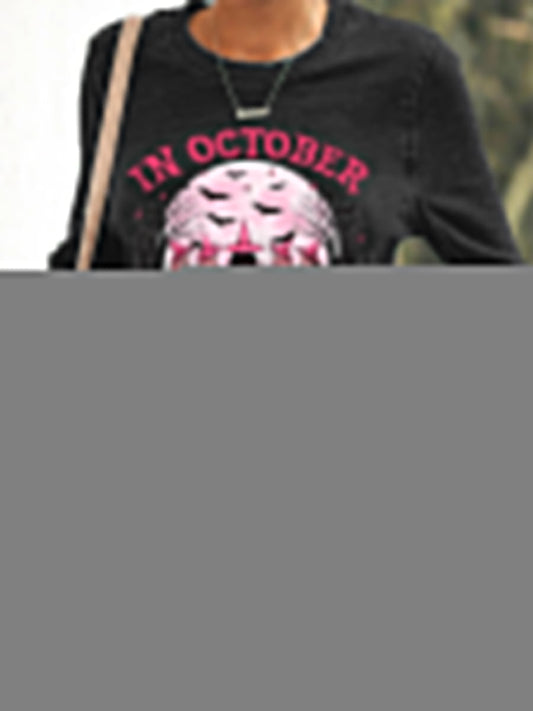 Women's In October We Wear Pink,Pink Halloween Witch Print Breast Cancer Awareness Sweatshirt