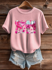 Women's Pink Ribbon Print Casual T-shirt