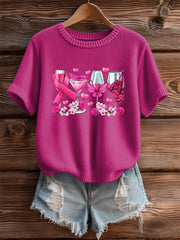 Women's Pink Ribbon Print Casual T-shirt