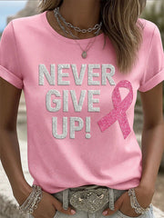Women's Pink Ribbon Print Casual T-shirt