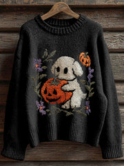 Women's Halloween Dog Pumpkin Art Print  Sweatshirt