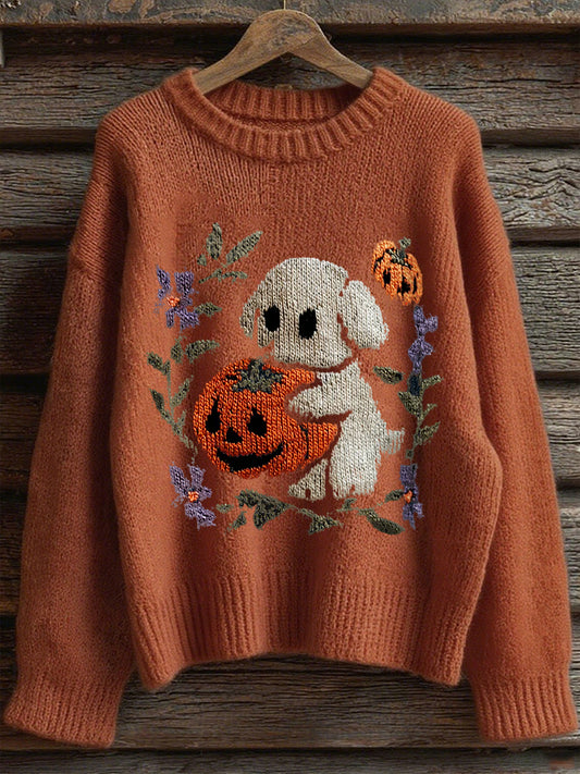 Women's Halloween Dog Pumpkin Art Print  Sweatshirt
