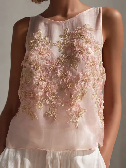 Women's Breast Cancer Pink Floral Sleeveless Tops