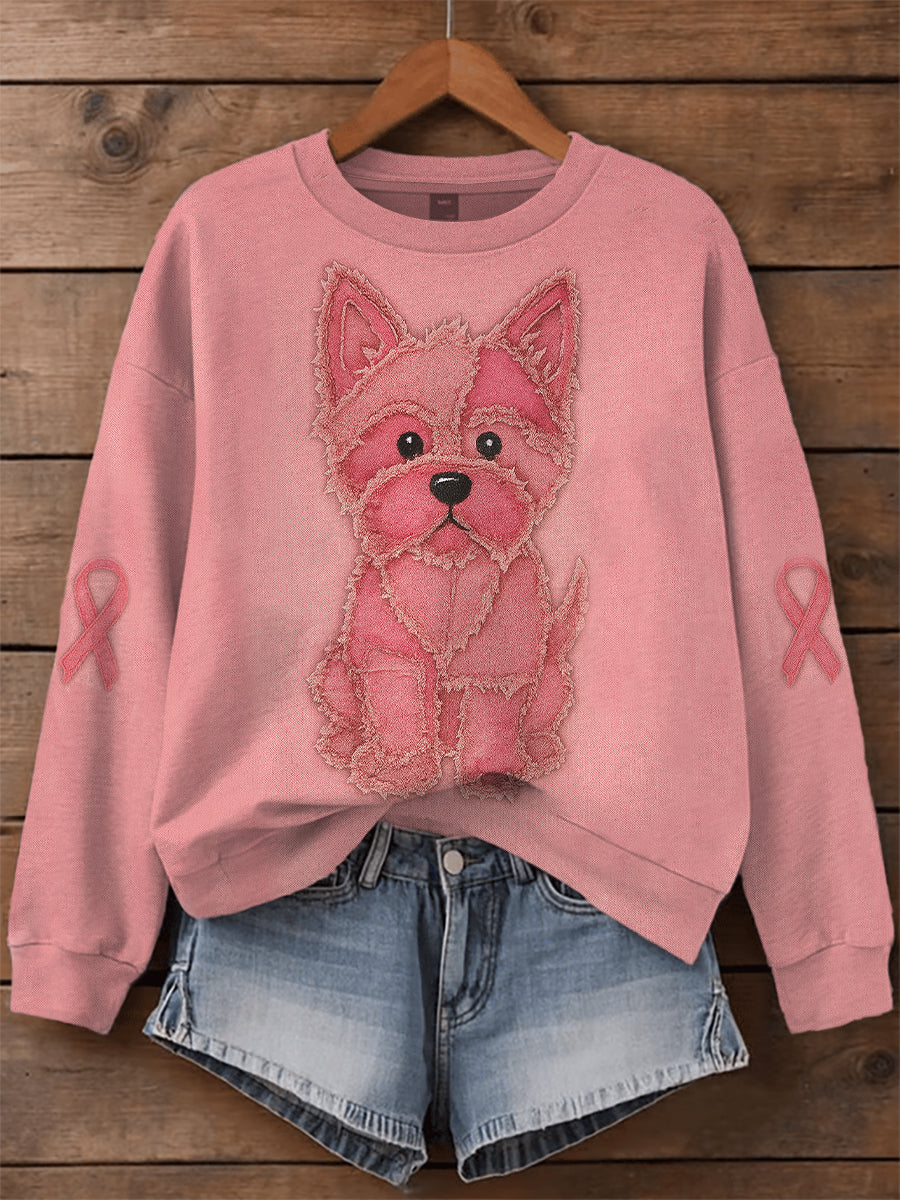 Women's Breast Cancer Awareness Schnauzer Print Sweatshirt