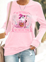 Women's In October We Wear Pink Halloween Pink Ghost Breast Cancer Awareness Sweatshirt