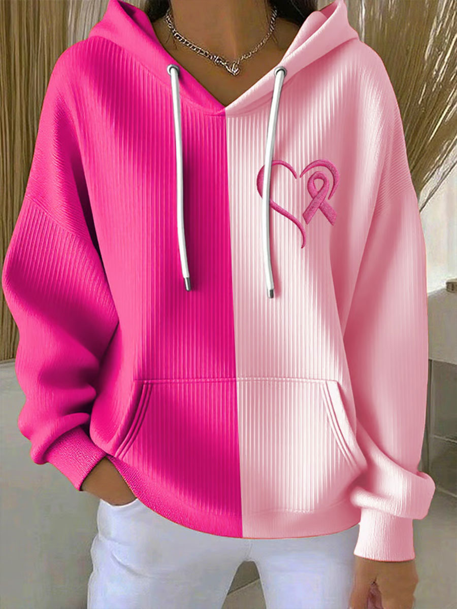 Women's Pink Ribbon Print Casual Hoodie
