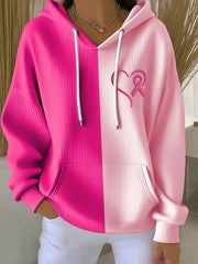 Women's Pink Ribbon Print Casual Hoodie
