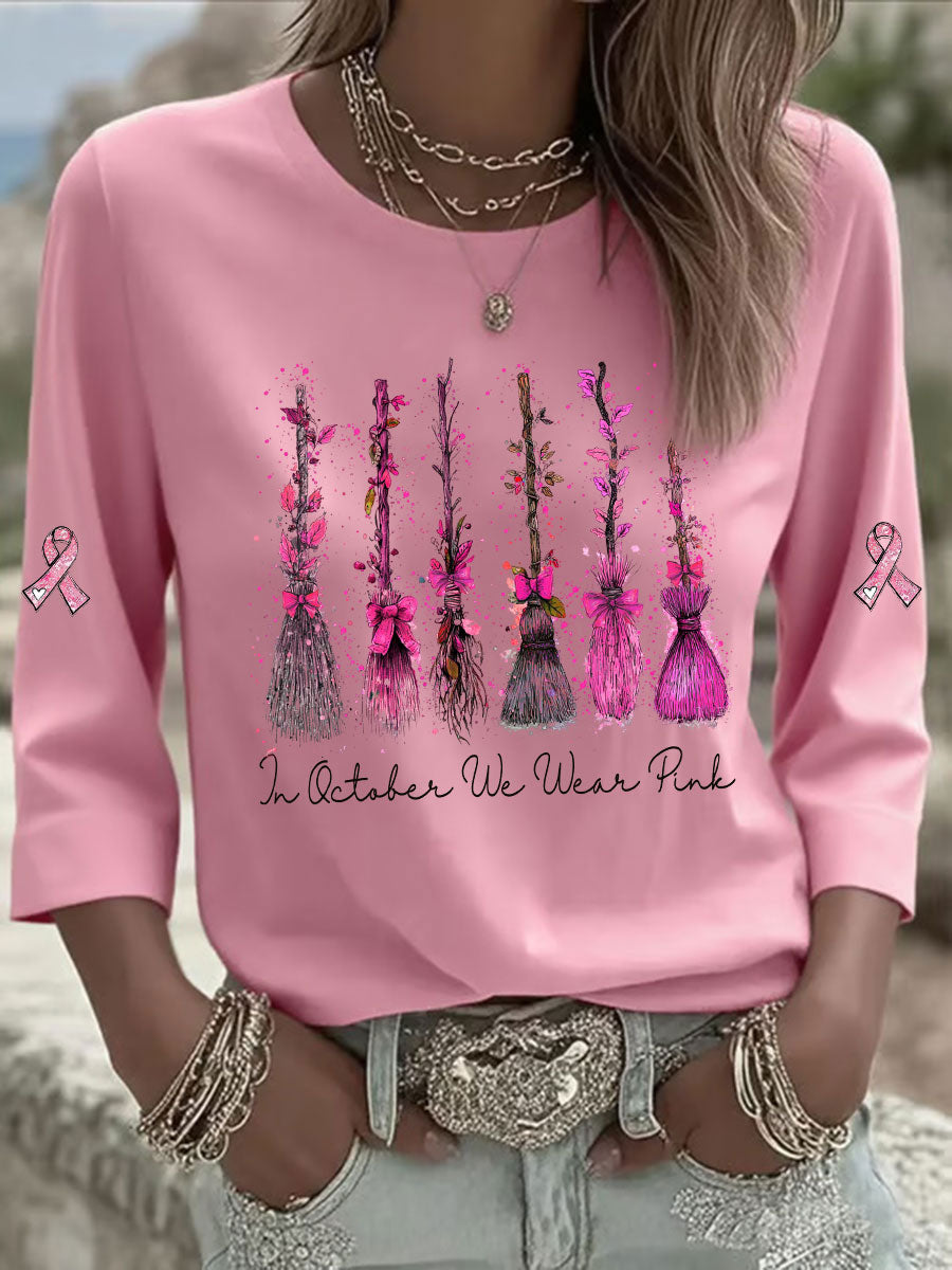 Women's In October We Wear Pink Printed Casual T-shirt