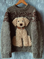 Women's Vintage Fuzzy Dog Fleece Isle Cozy Knit Sweater