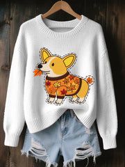Women's Autumn Dog Art Print O-Neck Long Sleeve Sweatshirt