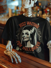 Women's Vintage Just Waiting For Halloween Casual Tee