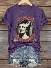 Women's Vintage Just Waiting For Halloween Casual Tee
