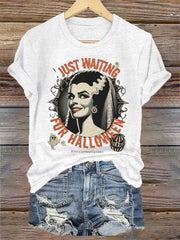 Women's Vintage Just Waiting For Halloween Casual Tee