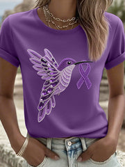 Women's Purple Hummingbird Pattern T-Shirt