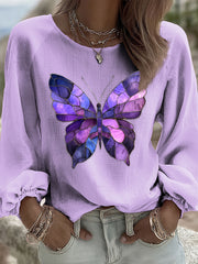 Women's Purple Butterfly Art Print Shirt