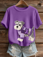 Women's Felt Art Schnauzer Dog Pattern Cozy Knit Top
