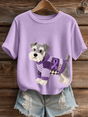 Women's Felt Art Schnauzer Dog Pattern Cozy Knit Top