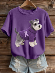 Women's Felt Art Schnauzer Pattern Cozy Knit Top