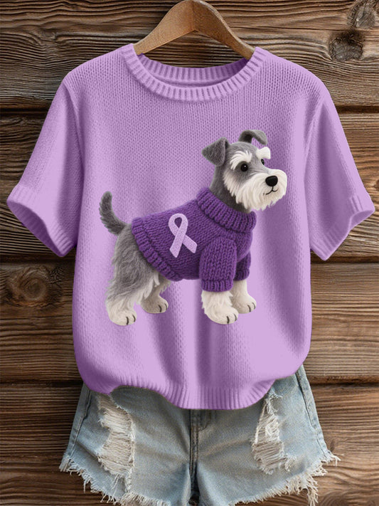Women's Felt Art Schnauzer Pattern Cozy Knit Top