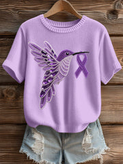 Women's Purple Hummingbird Pattern Cozy Knit Top