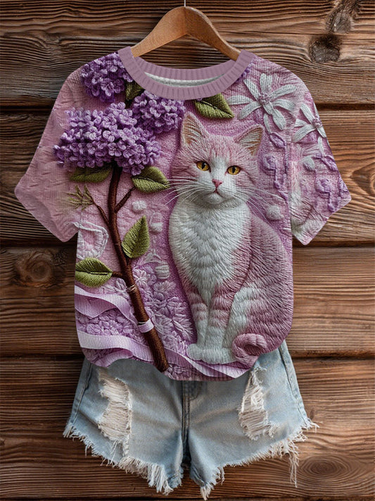 Women's Cat Print Art Cozy Knit Top