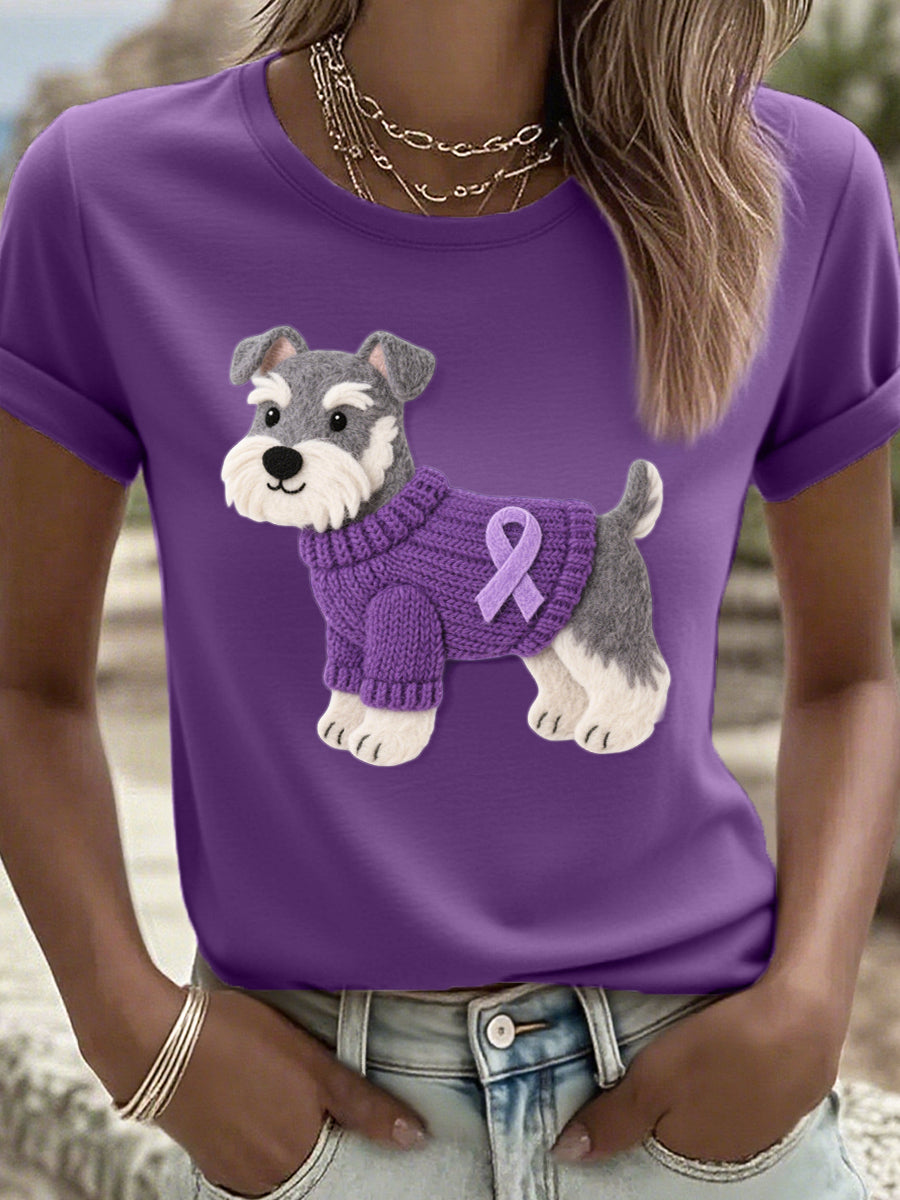 Women's Felt Art Schnauzer Dog Pattern T-Shirt