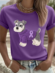 Women's Felt Art Schnauzer Dog Pattern T-Shirt