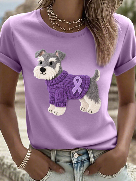 Women's Felt Art Schnauzer Dog Pattern T-Shirt