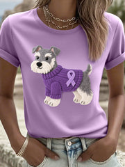 Women's Felt Art Schnauzer Dog Pattern T-Shirt