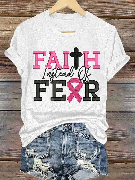 Women's Breast Cancer Awareness Faith Instead of Fear Short Sleeve T-Shirt