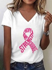 Women's Breast Cancer Awareness Embroidered V-Neck T-Shirt