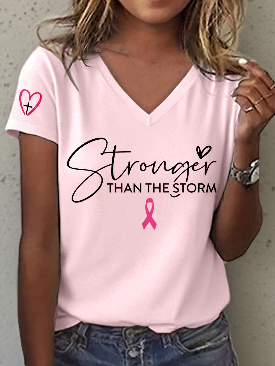 Women's Stronger Than The Storm Print V-Neck T-Shirt
